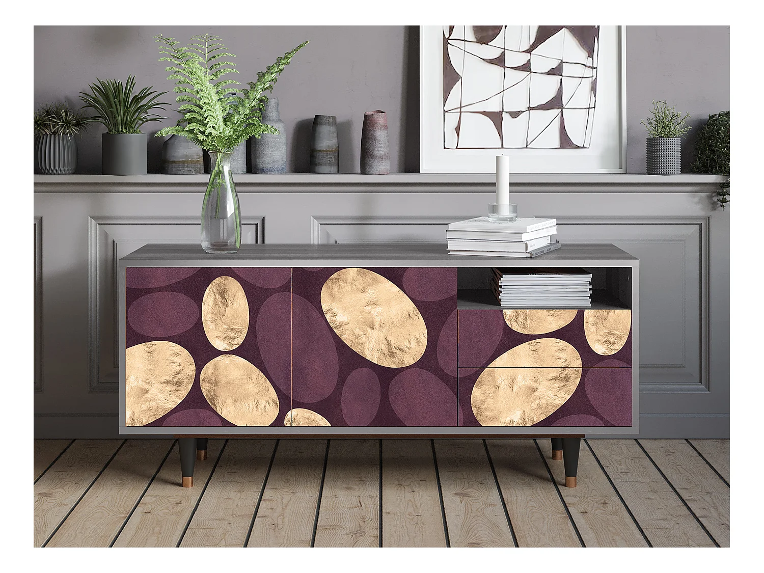 Meuble TV - 125х56х41 cm - T7 - Fine Wine, Gris