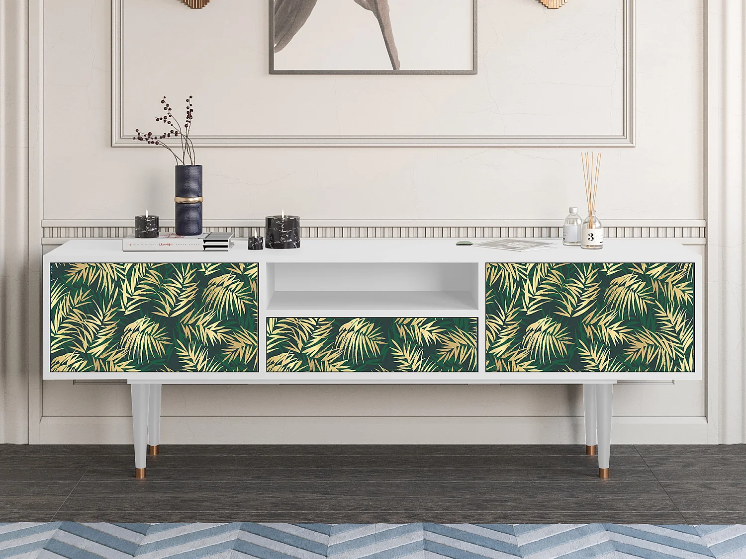 Meuble TV - 170х59х41 cm - T6 - Sunny Palm Tree, Blanc