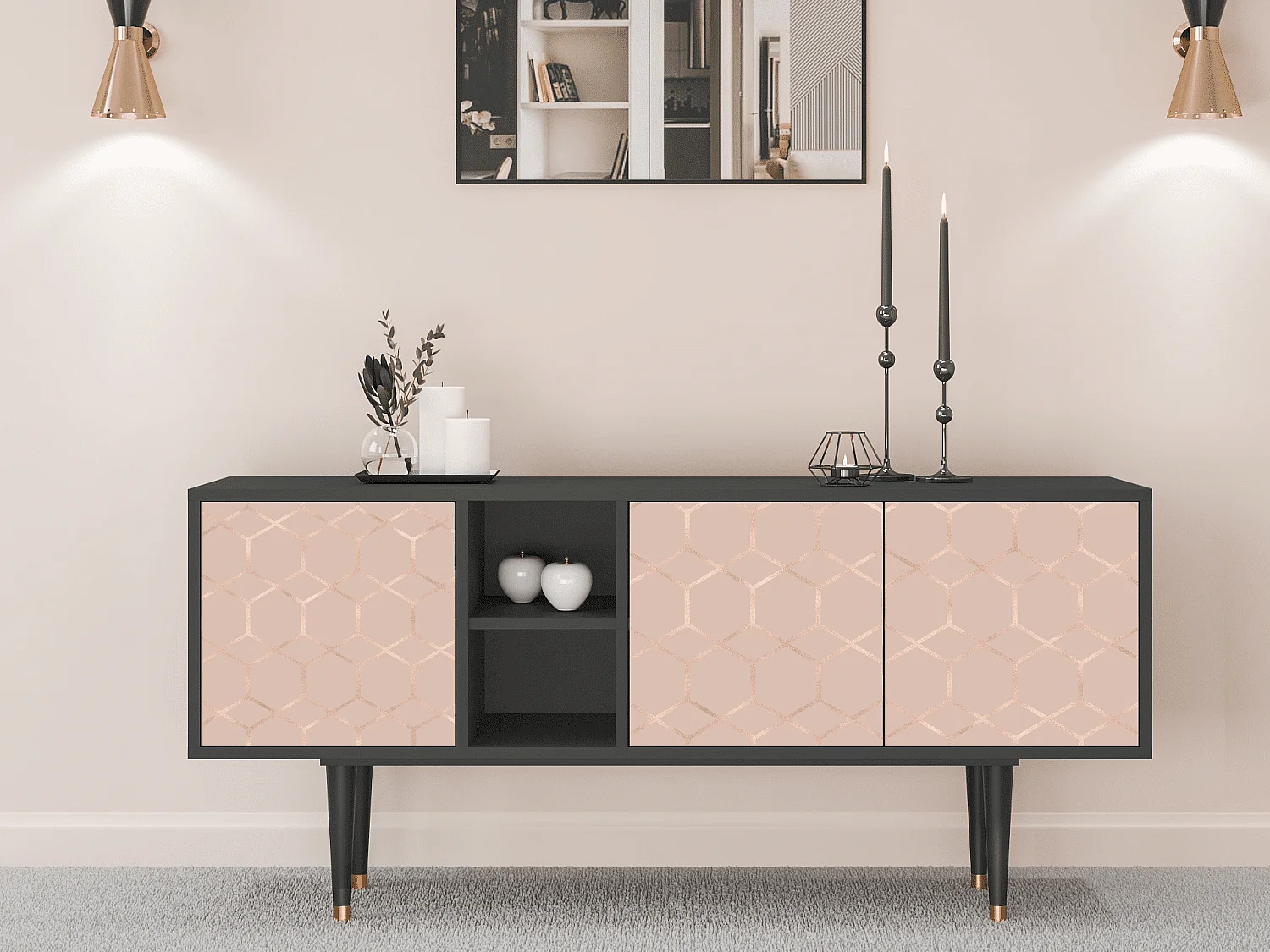 Szafka RTV - 150х69х41 cm - T5 - Rose Honeycomb, Antracyt
