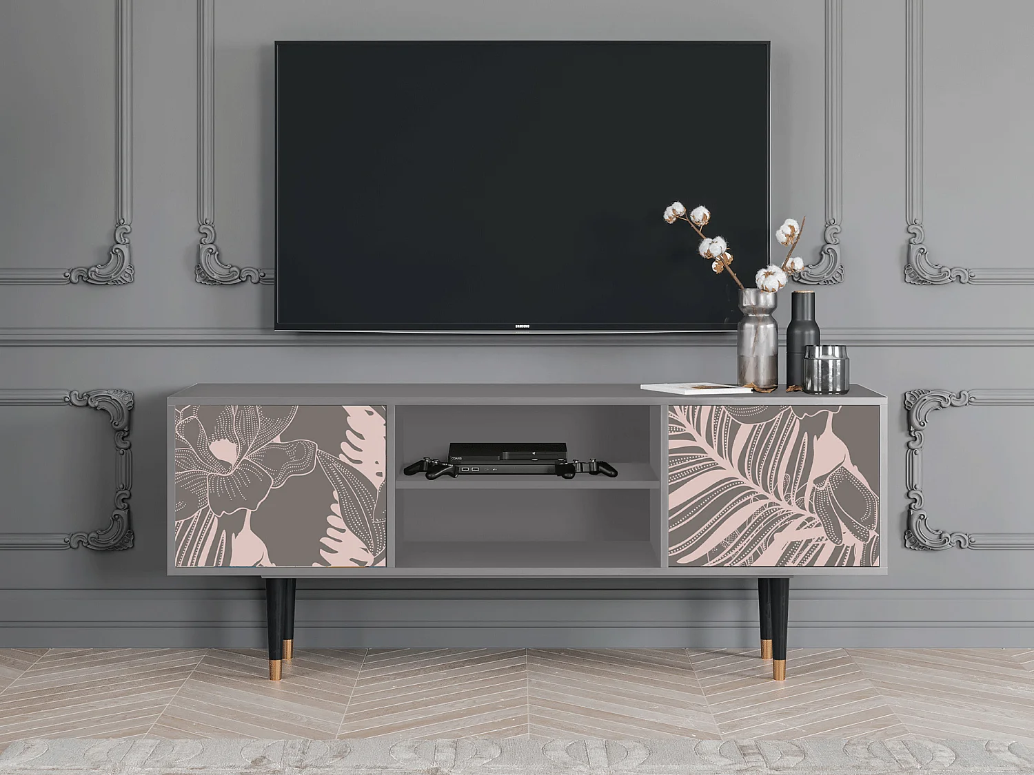 Mueble de TV - 170х69х48 cm - T2 - Issabelline Flower, Cinza