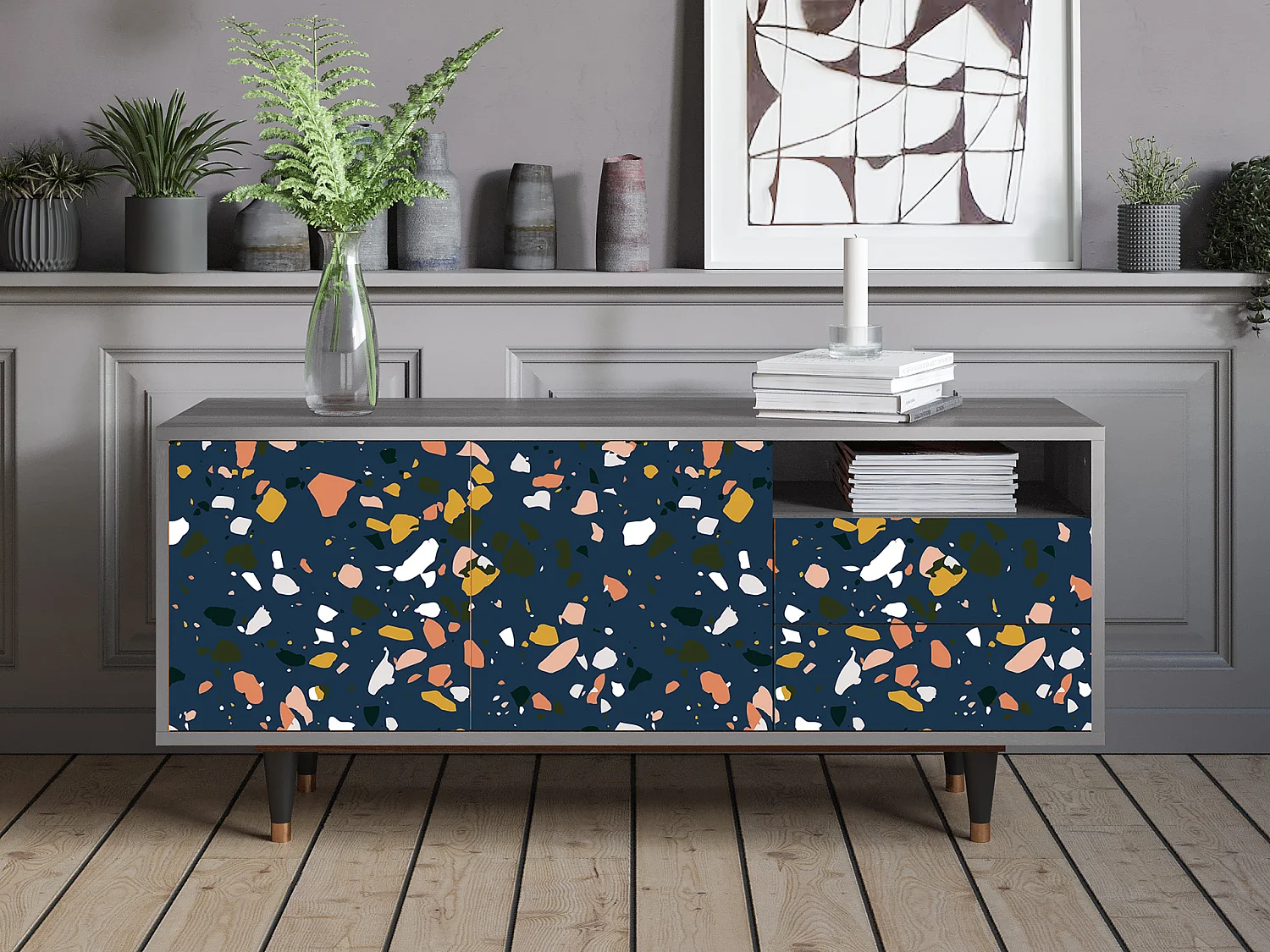 Meuble TV - 125х56х41 cm - T7 - Night Sky Langhterns, Gris