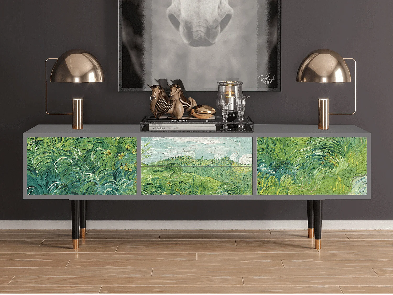 Meuble TV - 170х59х48 cm - T4 - Green Wheat Fields, Gris