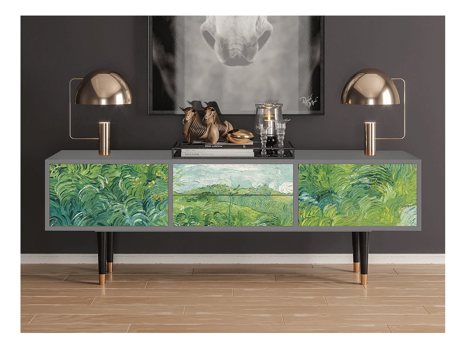 Meuble TV - 170х59х48 cm - T4 - Green Wheat Fields, Gris