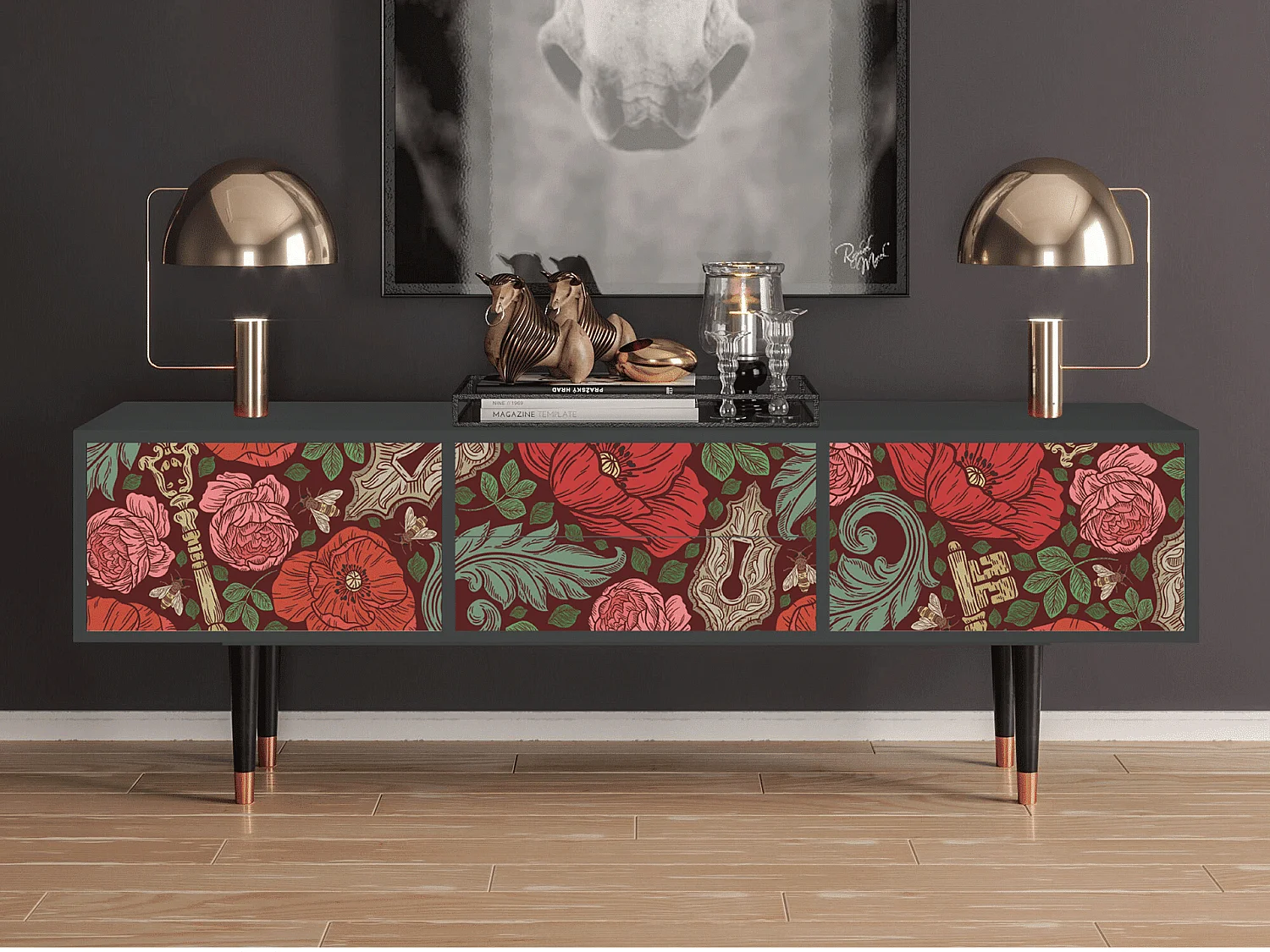 TV-Möbel - 170х59х48 cm - T4 - Poppy Garden, Anthrazit