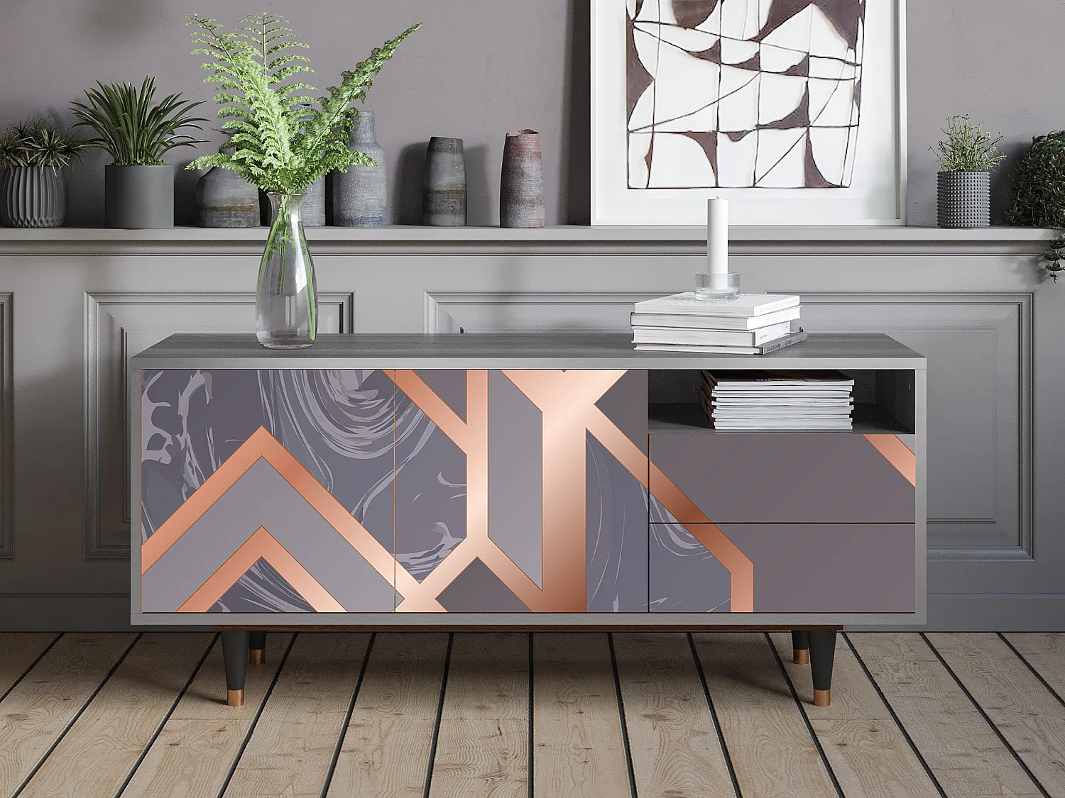 Mueble de TV - 125х56х41 cm - T7 - Taupe Anatomy, Gris