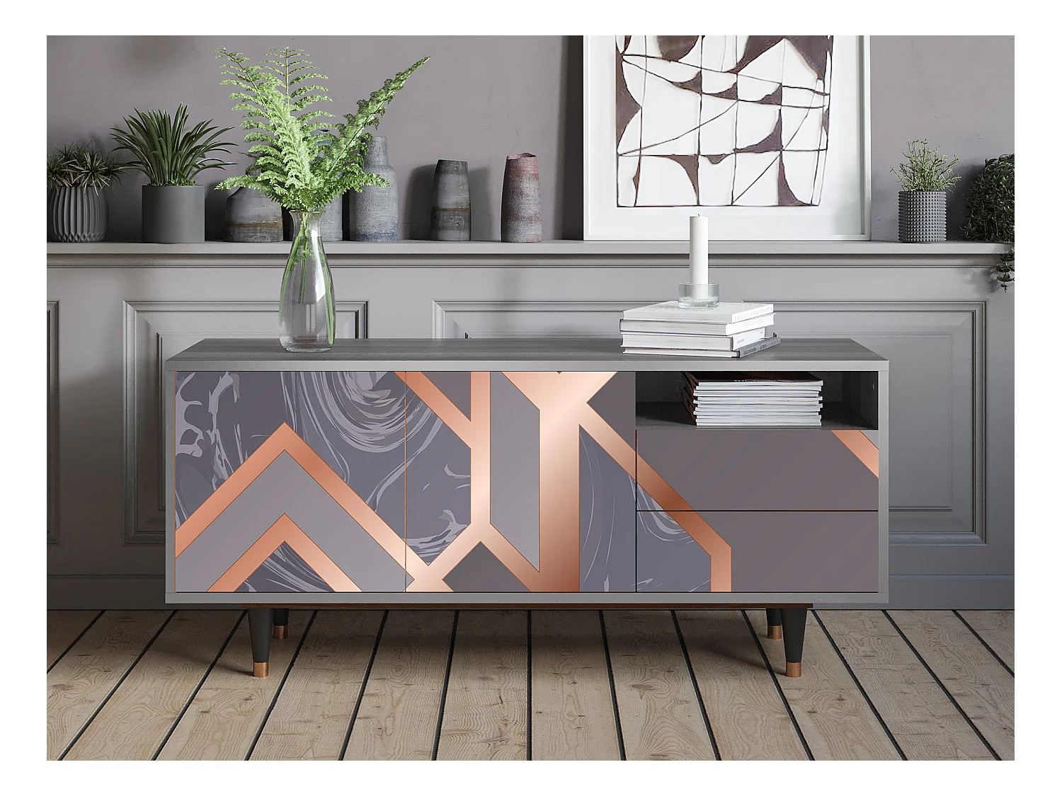 Meuble TV - 125х56х41 cm - T7 - Taupe Anatomy, Gris