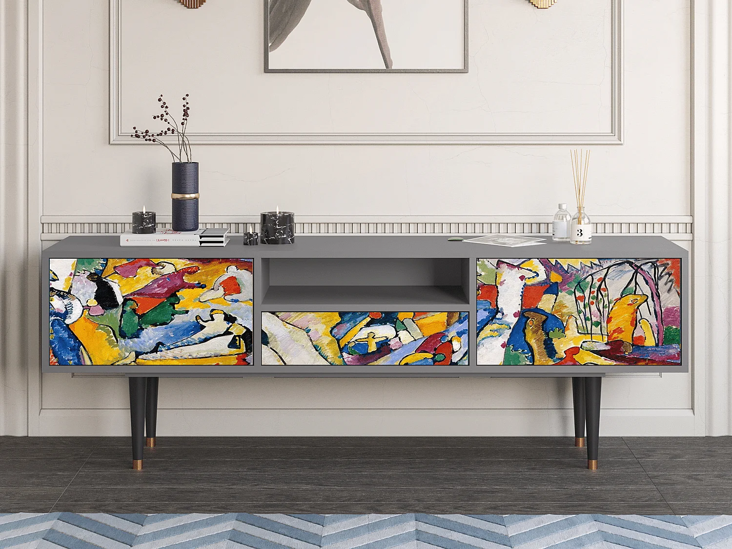 Mueble de TV - 170х59х41 cm - T6 - Improvisation 26  , Cinza