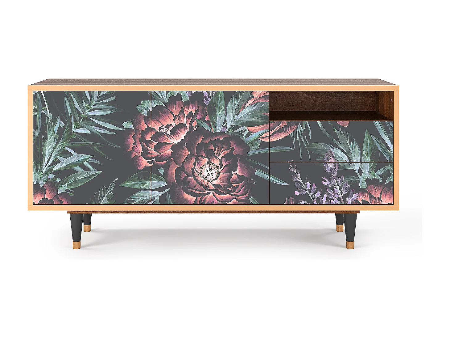 Meuble TV - 125х56х41 cm - T7 - Dark Peonies, Noyer