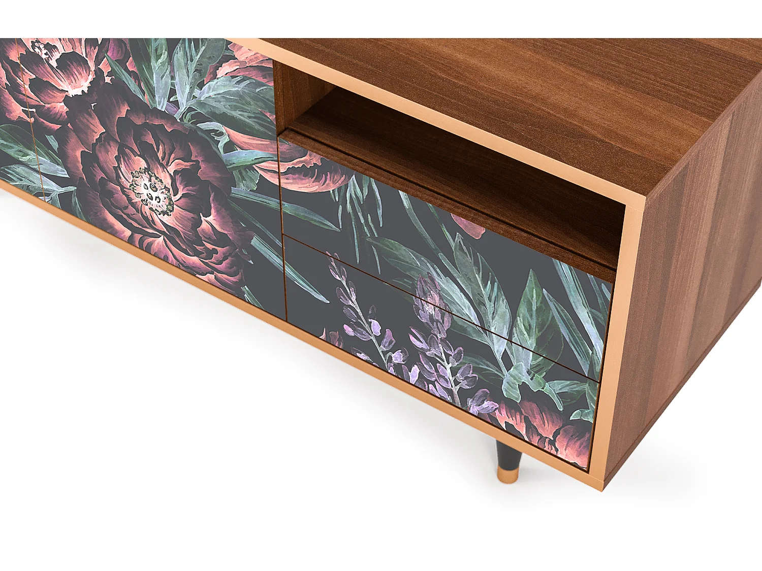 Meuble TV - 125х56х41 cm - T7 - Dark Peonies, Noyer