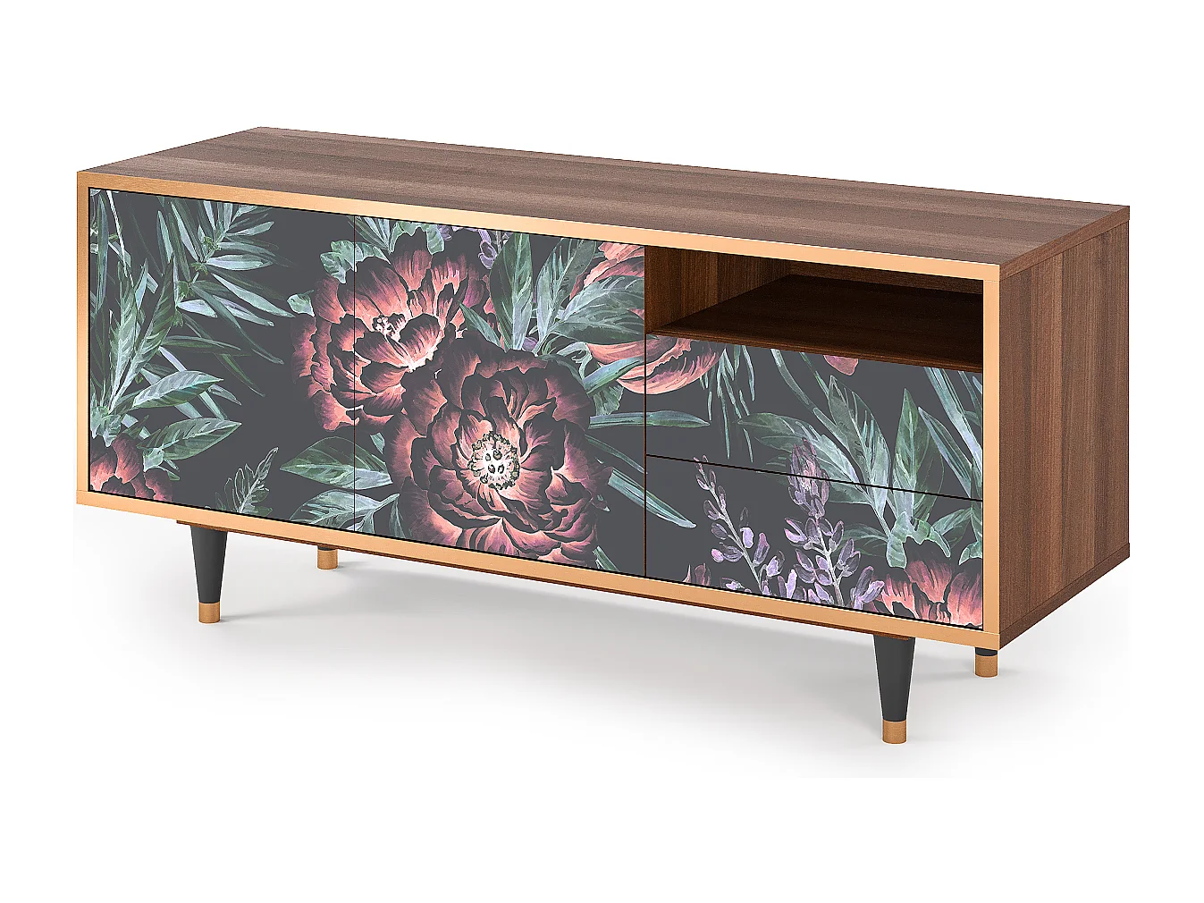 Szafka RTV - 125х56х41 cm - T7 - Dark Peonies, Orzech