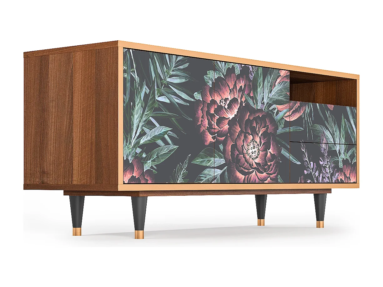 Szafka RTV - 125х56х41 cm - T7 - Dark Peonies, Orzech