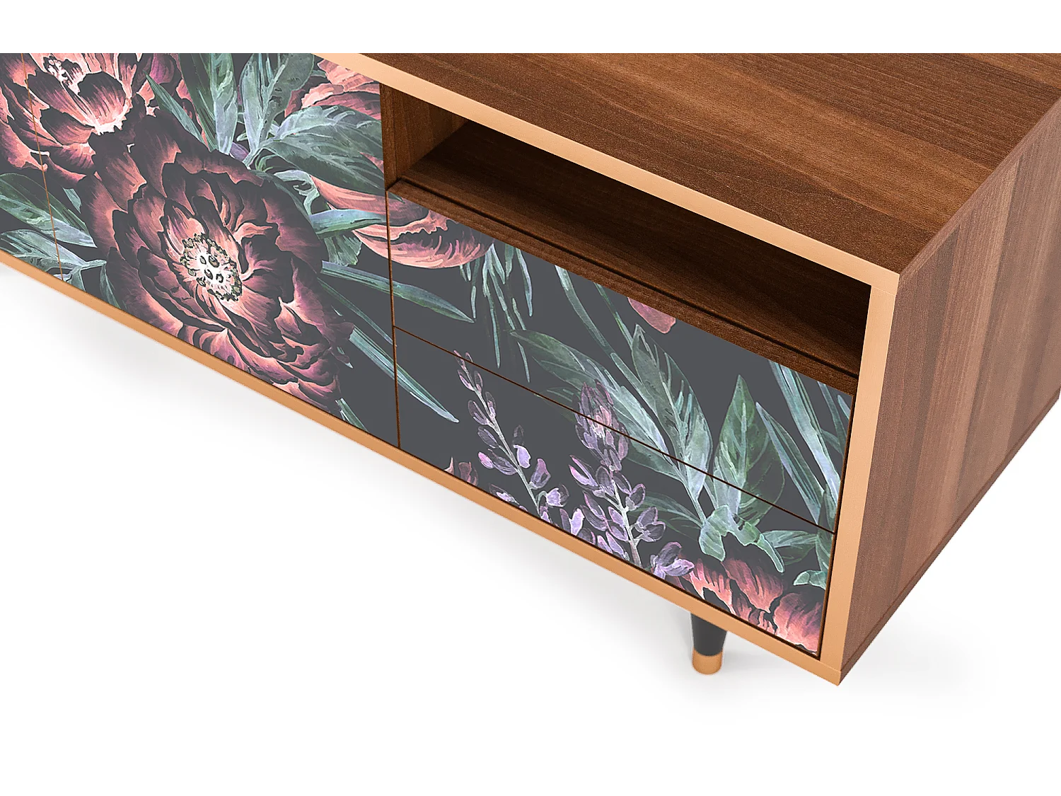 Szafka RTV - 125х56х41 cm - T7 - Dark Peonies, Orzech