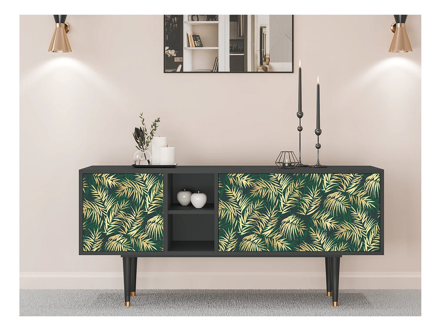 Meuble TV - 150х69х41 cm - T5 - Sunny Palm Tree, Anthracite