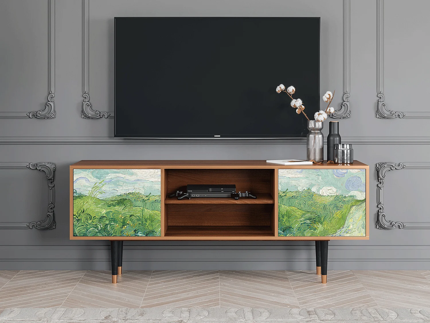 Mobile TV - 170х69х48 cm - T2 - Green Wheat Fields, Noce