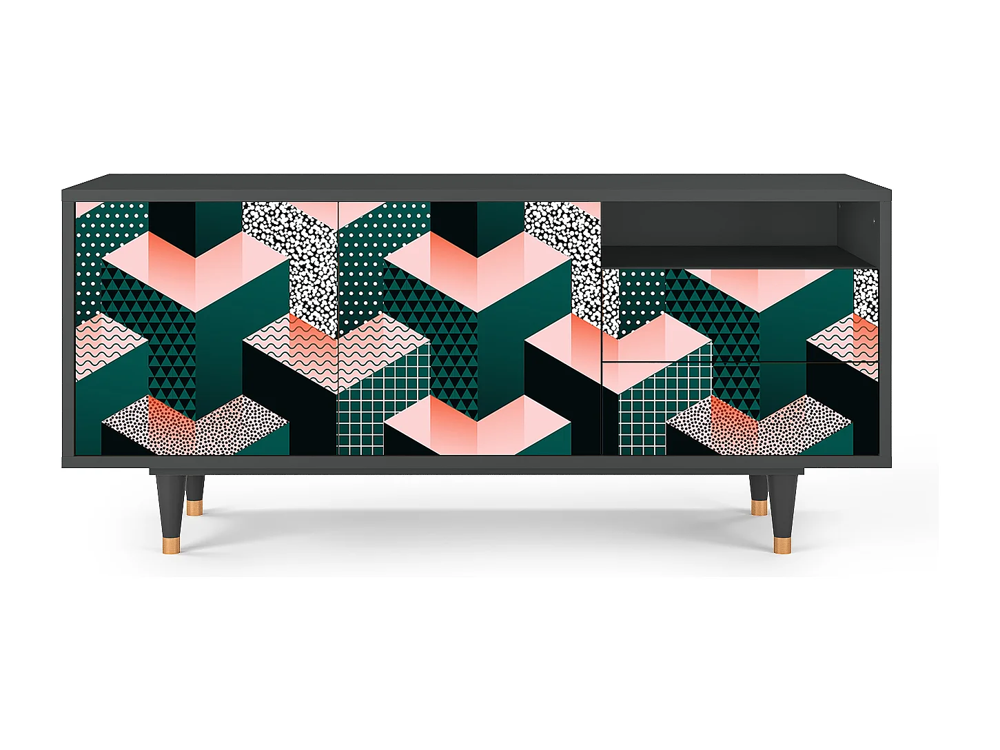 Meuble TV - 125х56х41 cm - T7 - Geometric Madness, Anthracite