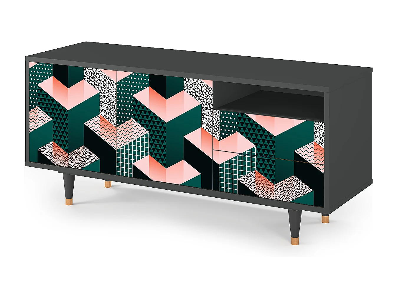 Meuble TV - 125х56х41 cm - T7 - Geometric Madness, Anthracite