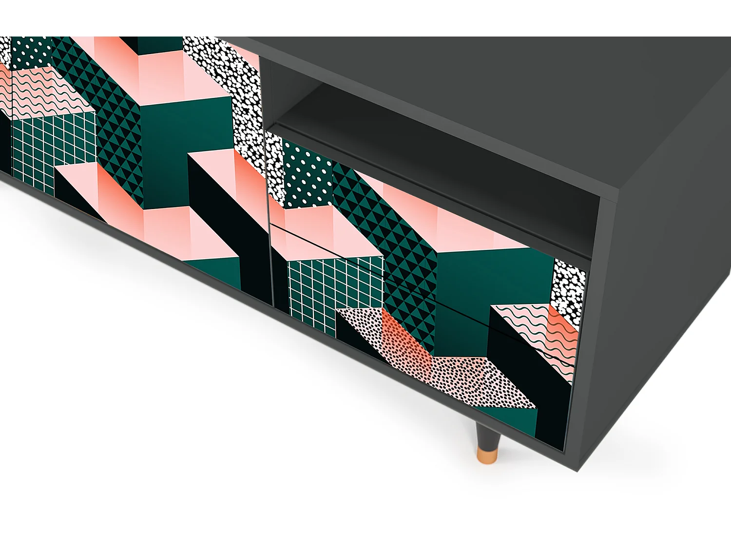 Mueble de TV - 125х56х41 cm - T7 - Geometric Madness, Antracita