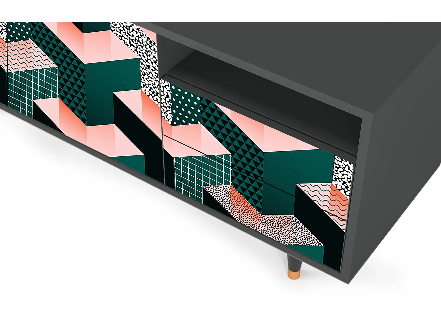 Mueble de TV - 125х56х41 cm - T7 - Geometric Madness, Antracita