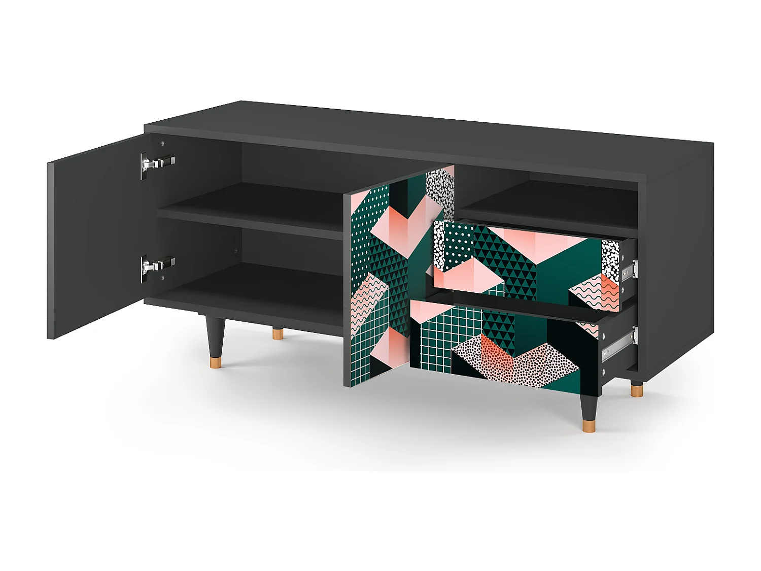 Mueble de TV - 125х56х41 cm - T7 - Geometric Madness, Antracita