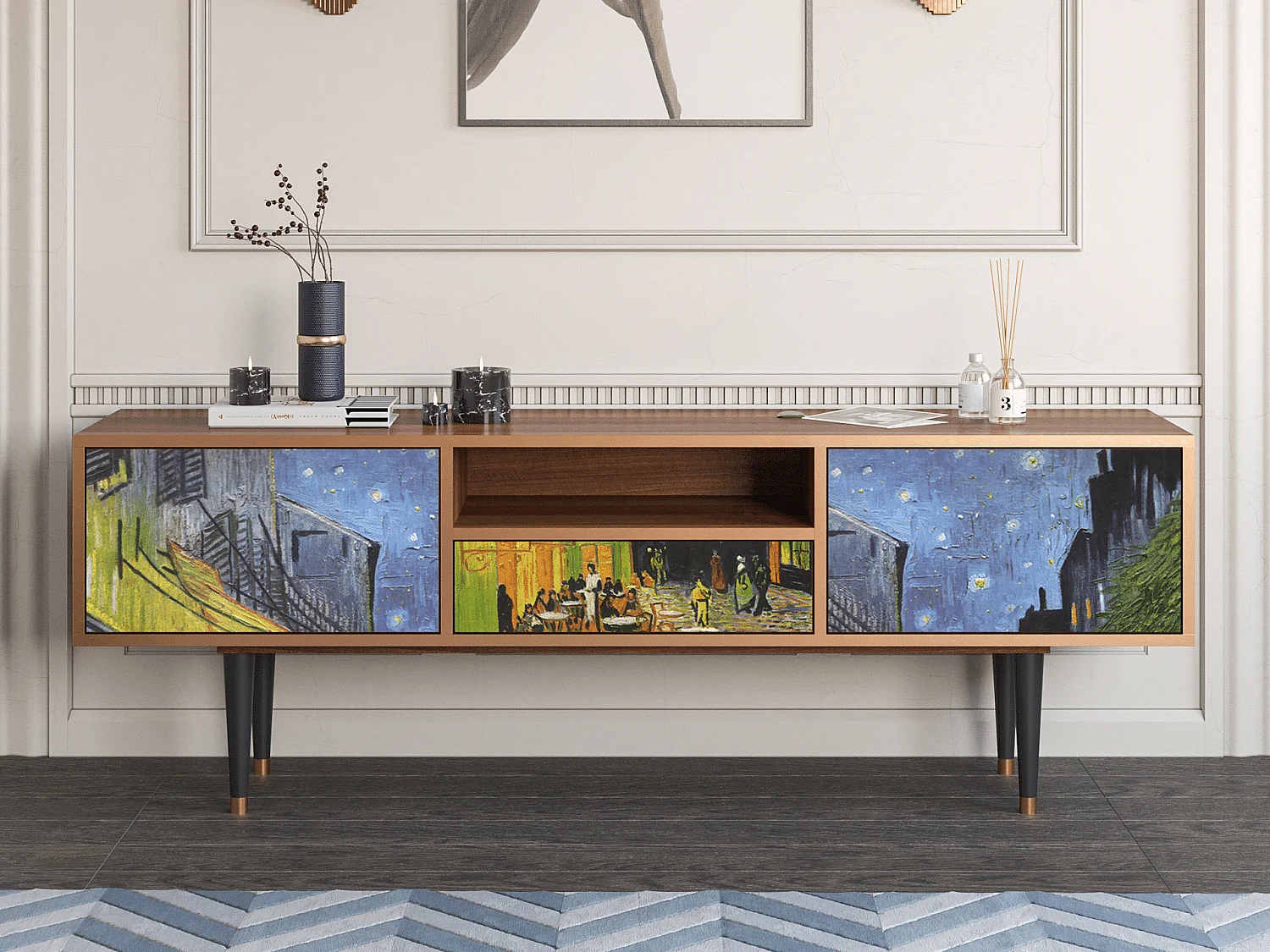 Meuble TV - 170х59х41 cm - T6 - Café Terrace at Night, Noyer