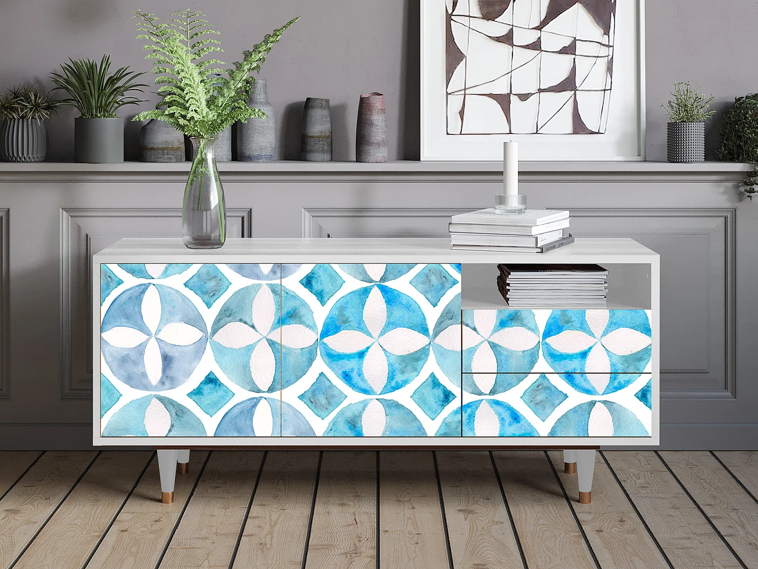 Meuble TV - 125х56х41 cm - T7 - Porto Mood, Blanc