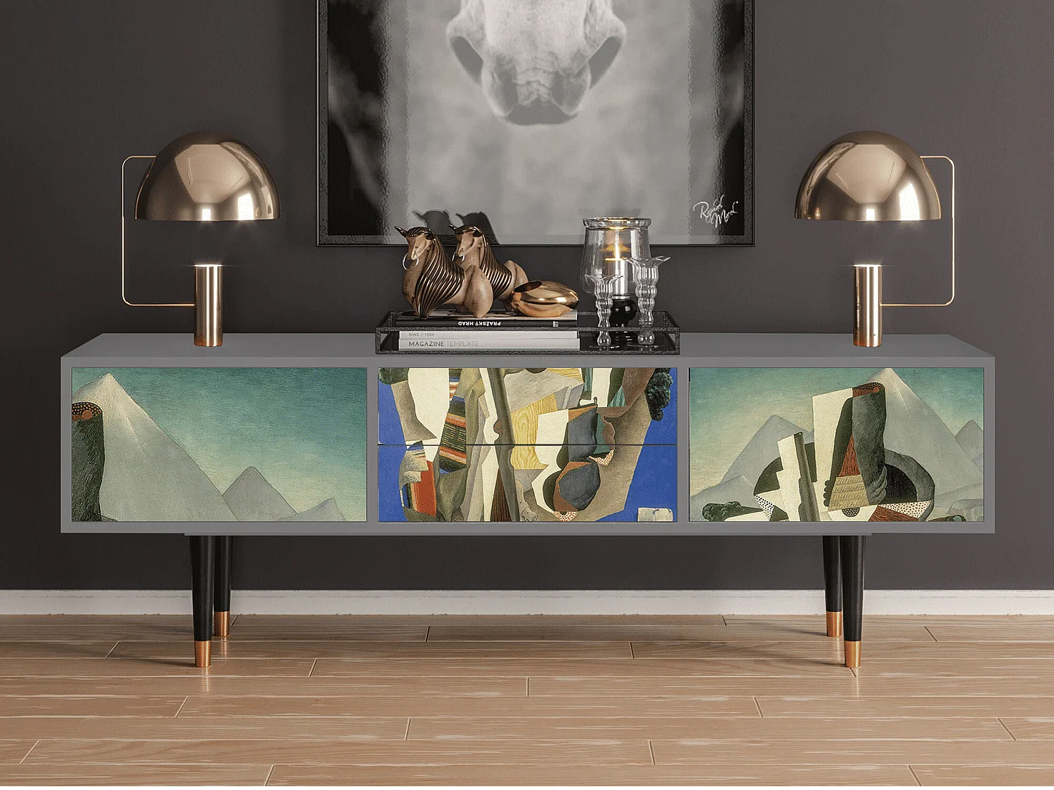 TV-Möbel - 170х59х48 cm - T4 - The Cubist Paintings , Grau