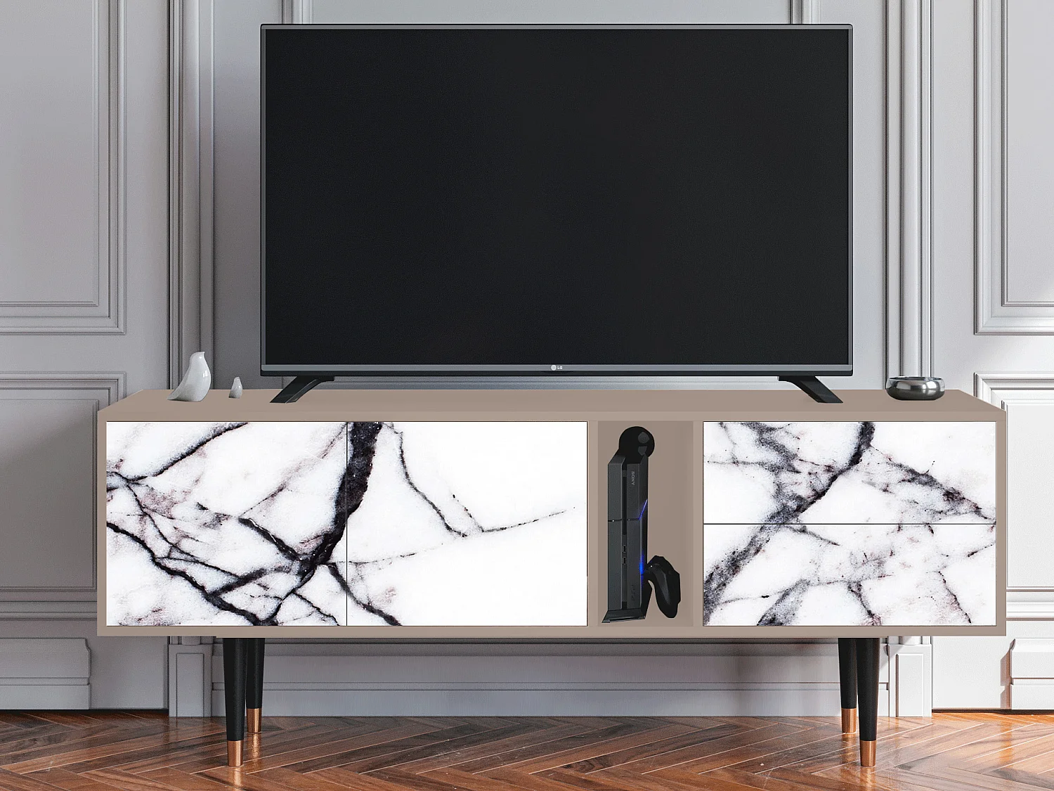 Szafka RTV - 170х69х48 cm - T1 - Raven Marble, Latte