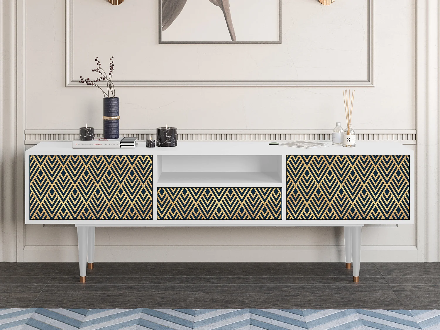 TV-meubel - 170х59х41 cm - T6 - Egypt Triangles, Wit