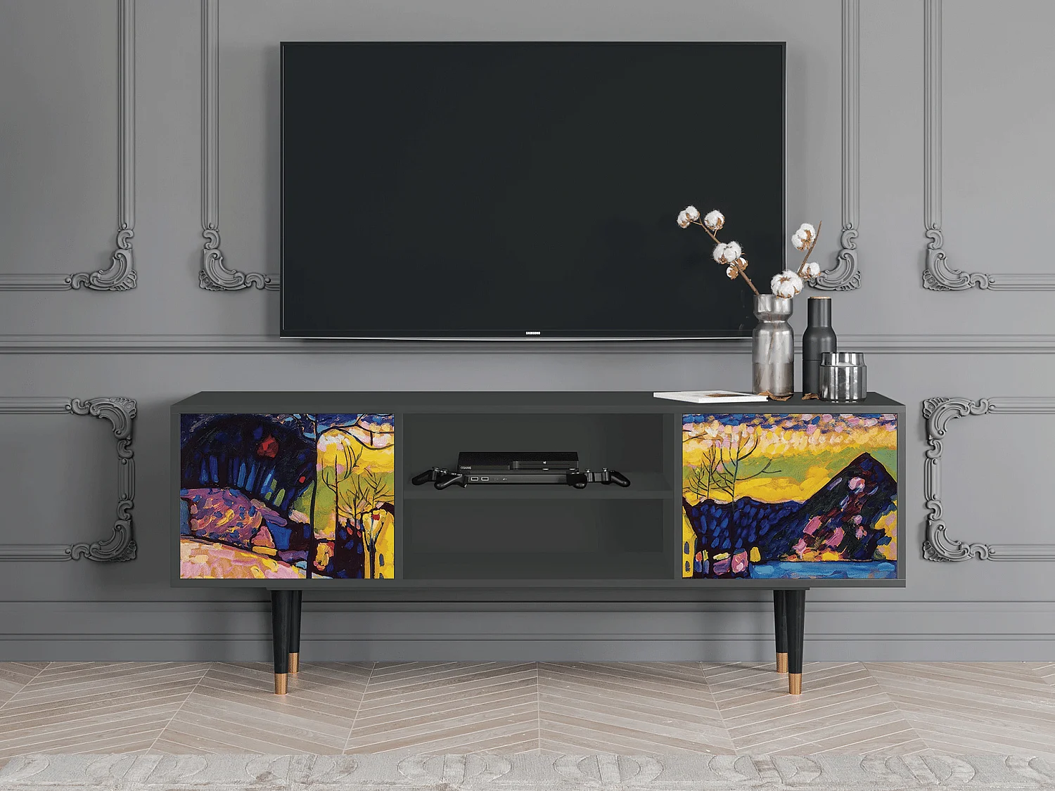 Szafka RTV - 170х69х48 cm - T2 - Winter Landscape, Antracyt