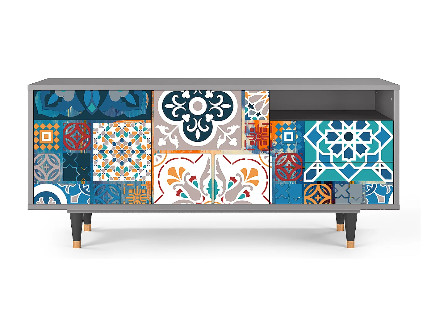 Meuble TV - 125х56х41 cm - T7 - Moroccan Market, Gris