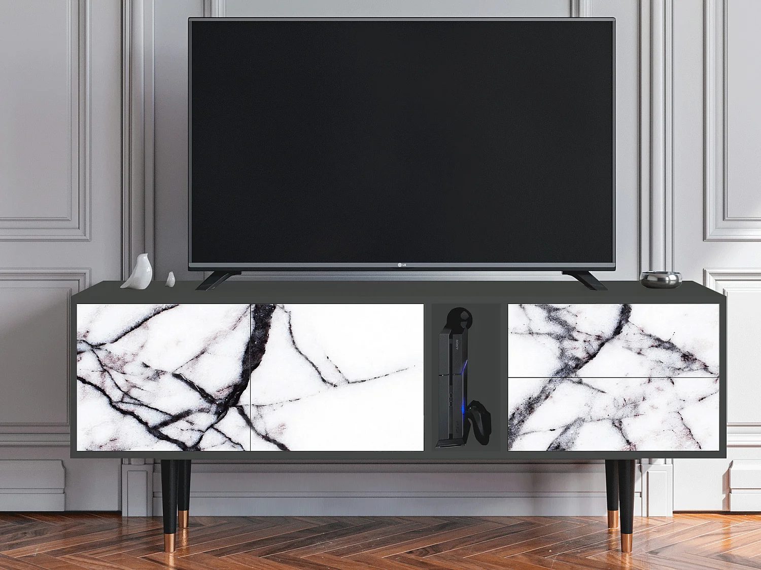 Szafka RTV - 170х69х48 cm - T1 - Raven Marble, Antracyt