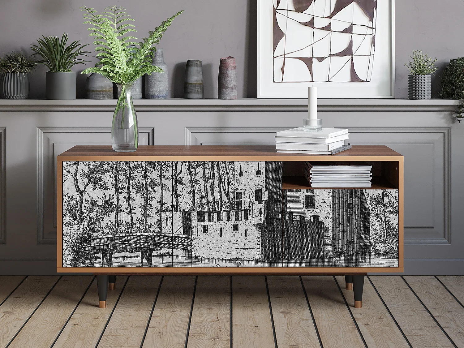 TV-Möbel - 125х56х41 cm - T7 - Castle by Breugel, Walnuss