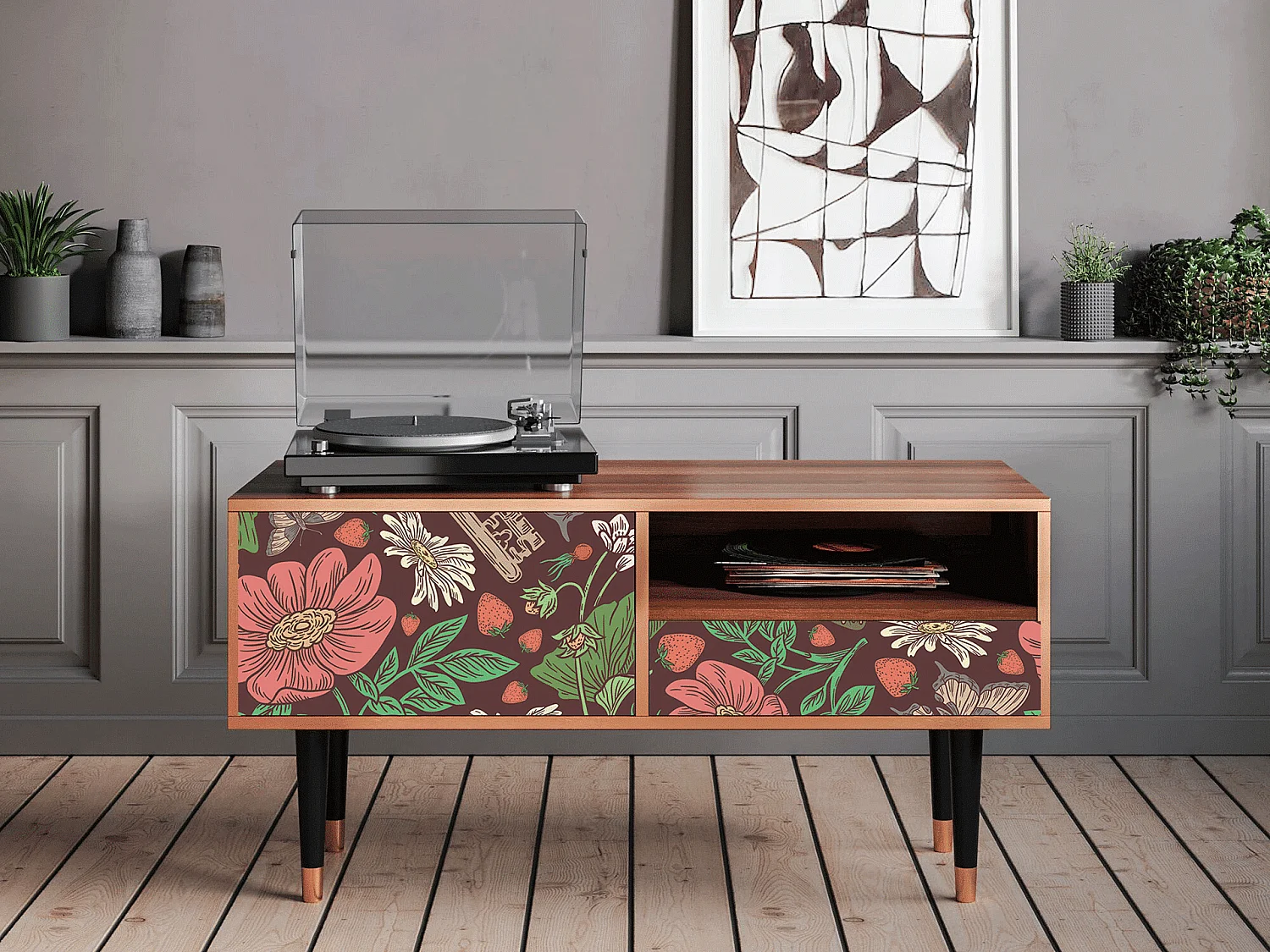 Mueble de TV - 115х59х48 cm - T3 - Alice in Wonderland, Nogueira