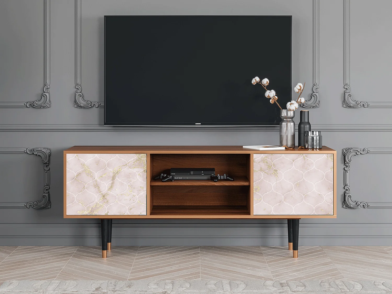 Mobile TV - 170х69х48 cm - T2 - Dirty Roses, Noce