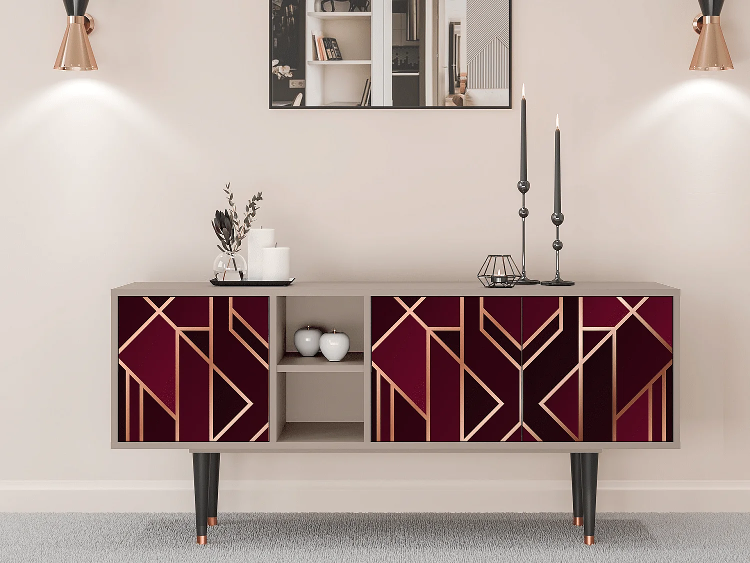 Mueble de TV - 150х69х41 cm - T5 - Burgundy Jewelery, Latte