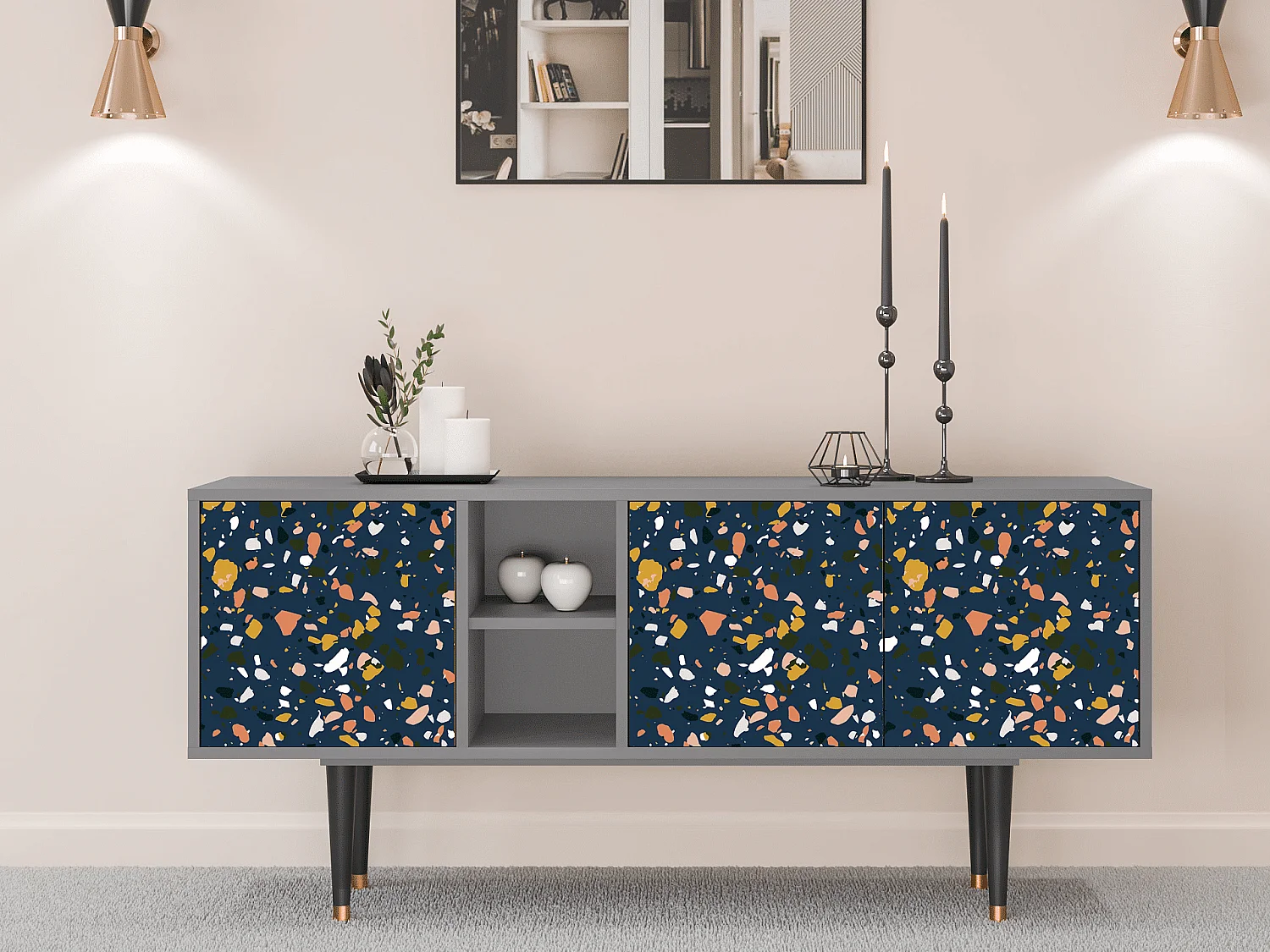 Szafka RTV - 150х69х41 cm - T5 - Night Sky Langhterns, Szary