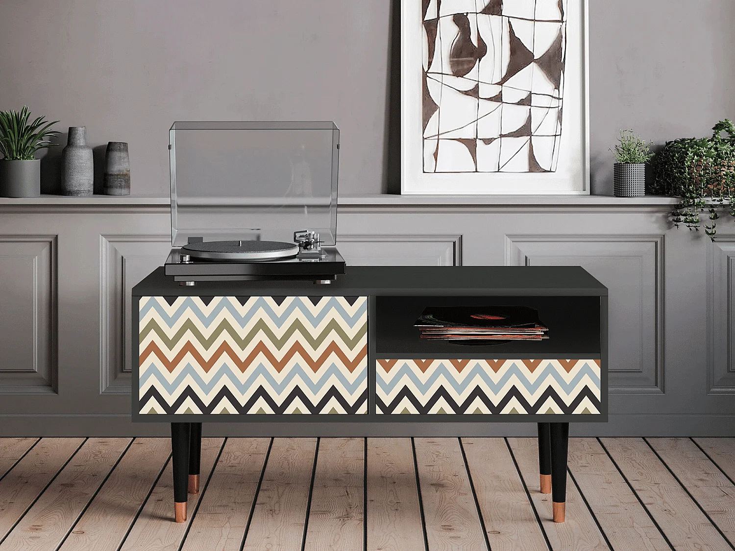 Meuble TV - 115х59х48 cm - T3 - Bright Ripple, Anthracite