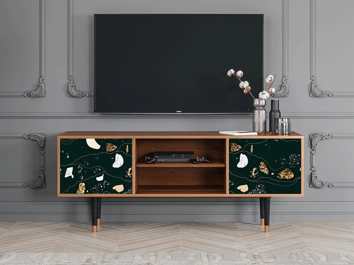 Meuble TV - 170х69х48 cm - T2 - Space Rocks, Noyer
