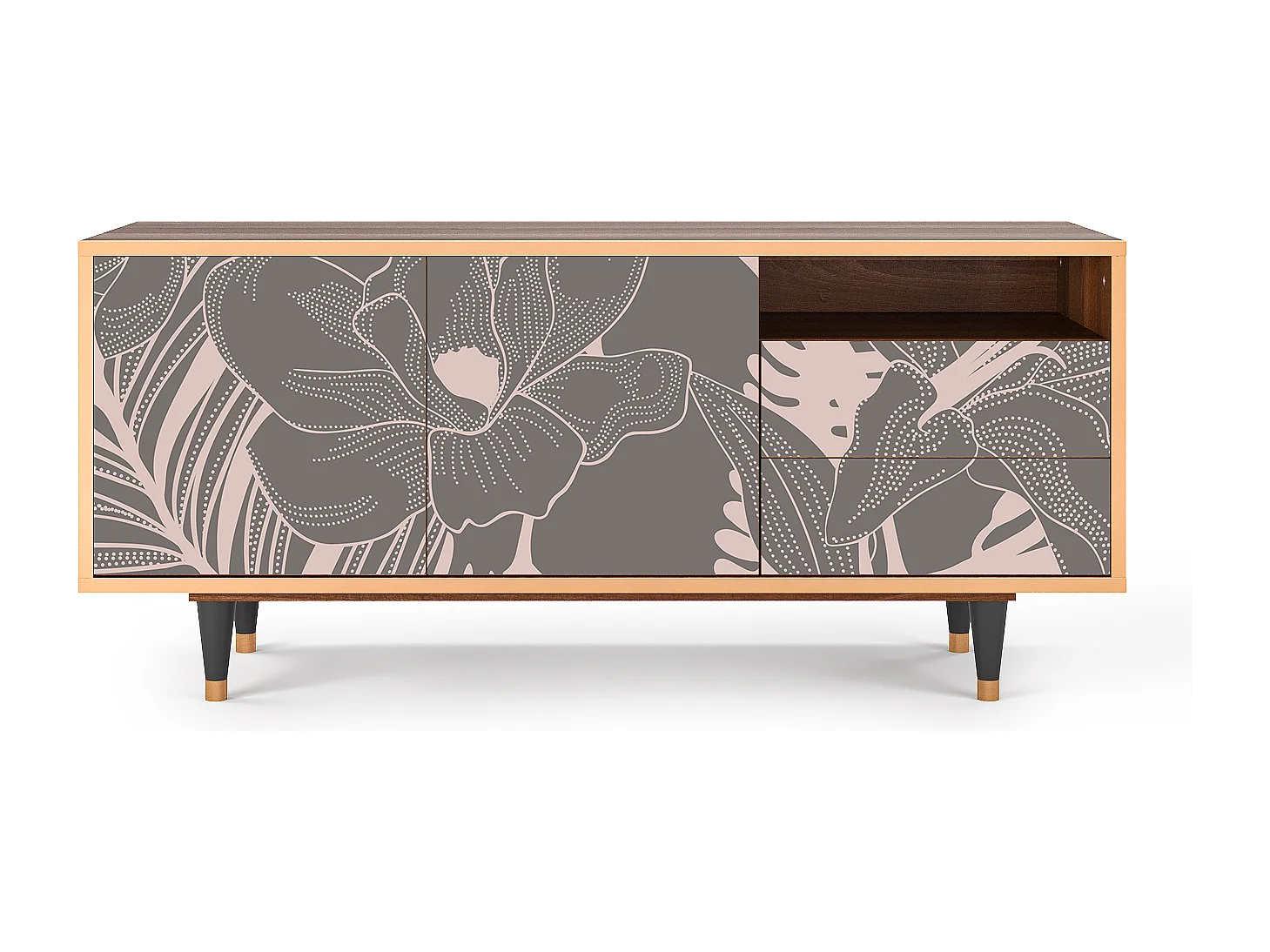 Meuble TV - 125х56х41 cm - T7 - Issabelline Flower, Noyer