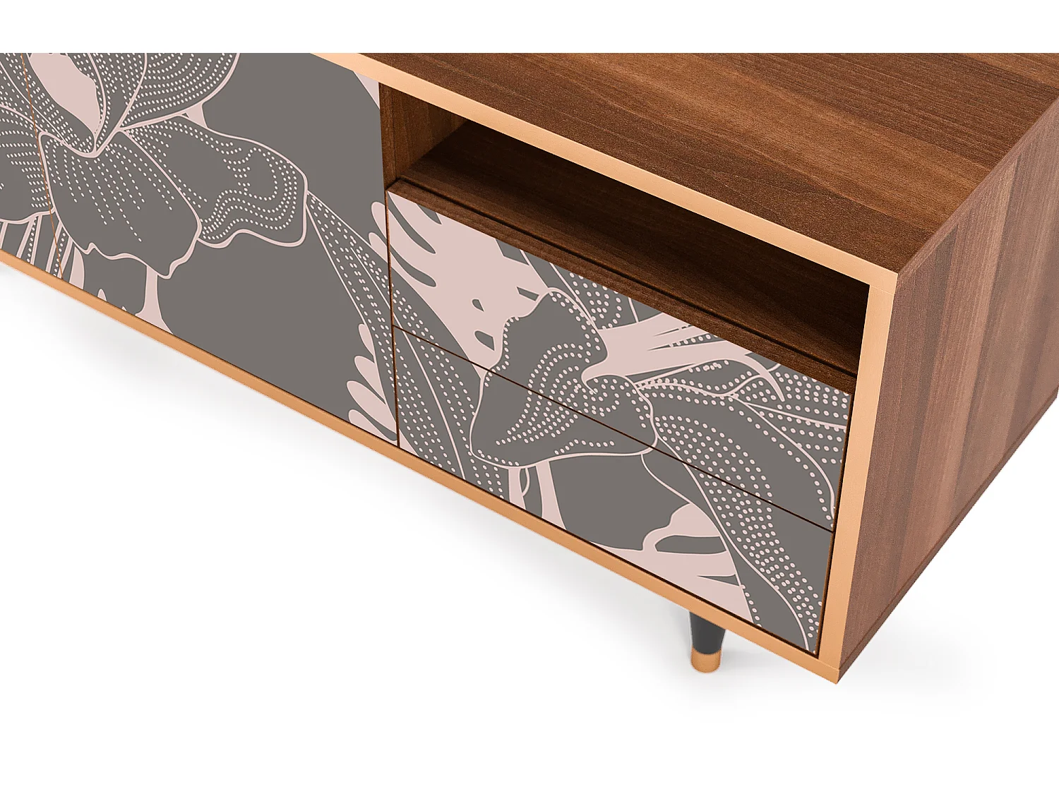 Meuble TV - 125х56х41 cm - T7 - Issabelline Flower, Noyer