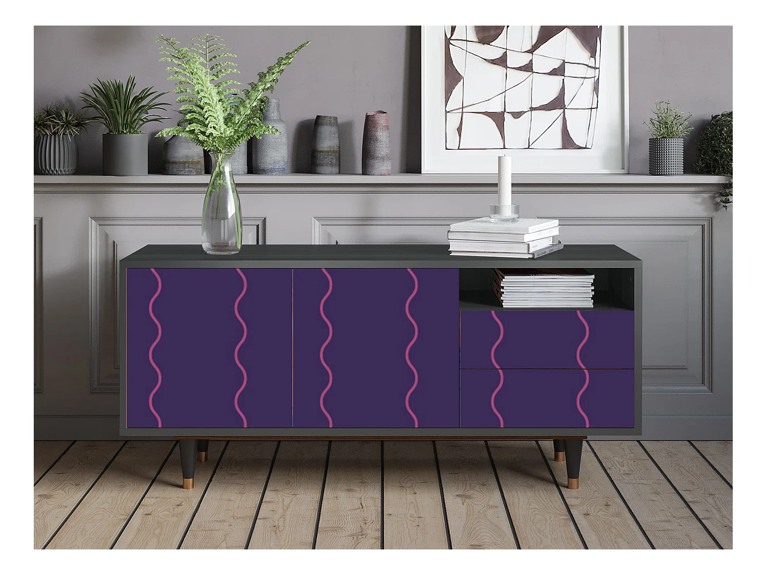Meuble TV - 125х56х41 cm - T7 - Grape Maccaroni, Anthracite