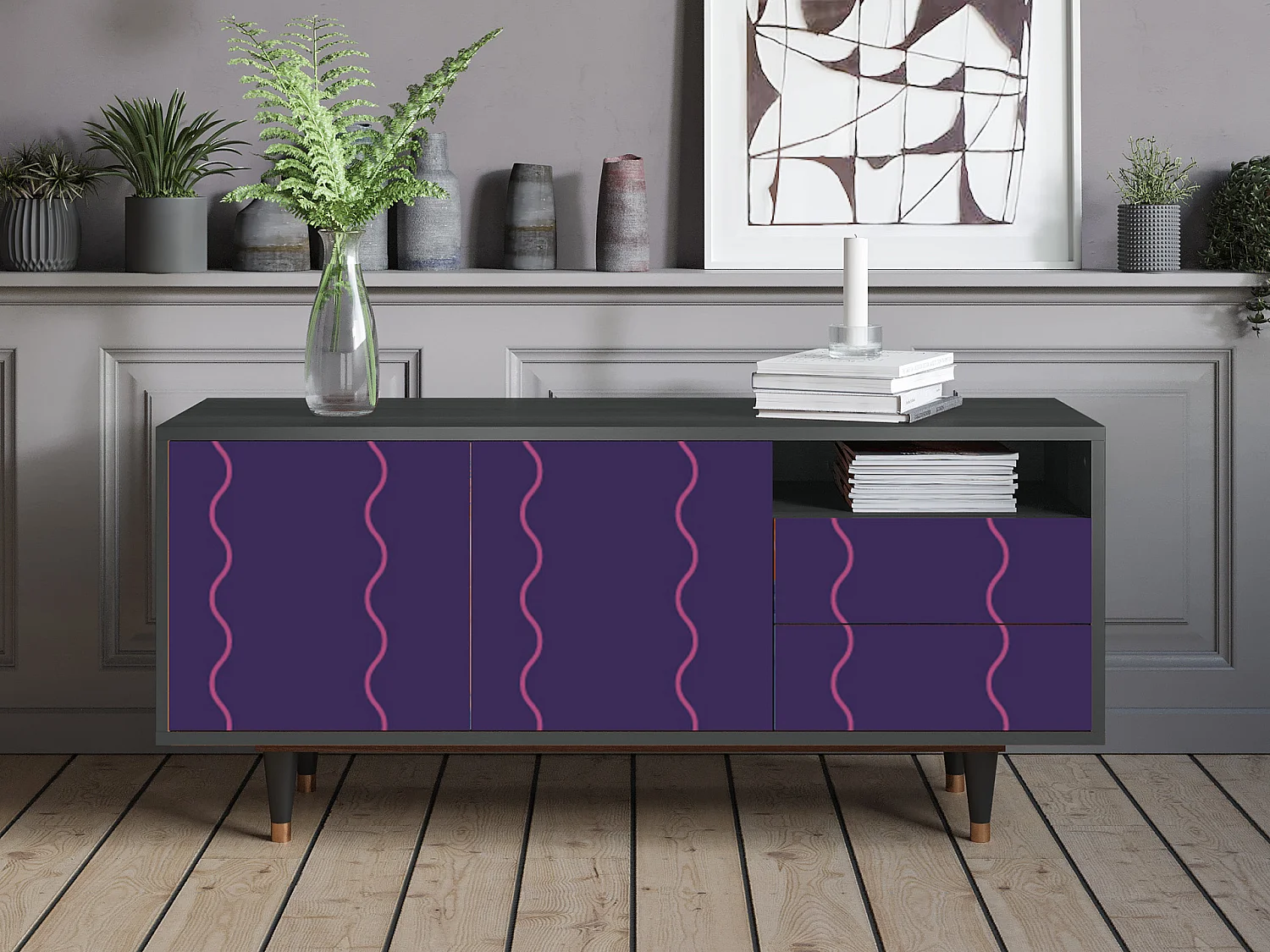 Meuble TV - 125х56х41 cm - T7 - Grape Maccaroni, Anthracite