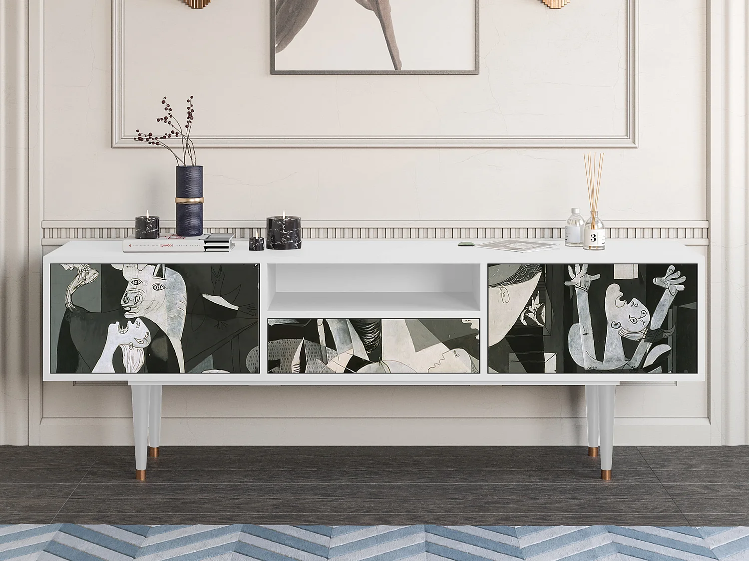 Szafka RTV - 170х59х41 cm - T6 - Guernica by Picasso, Biały