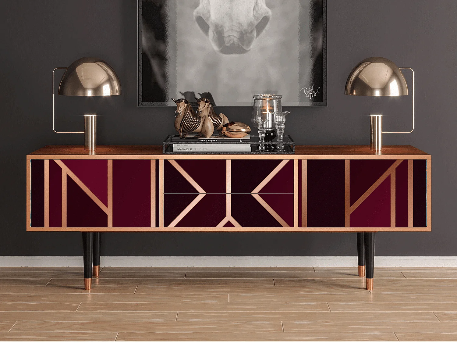 Mobile TV - 170х59х48 cm - T4 - Burgundy Jewelery, Noce