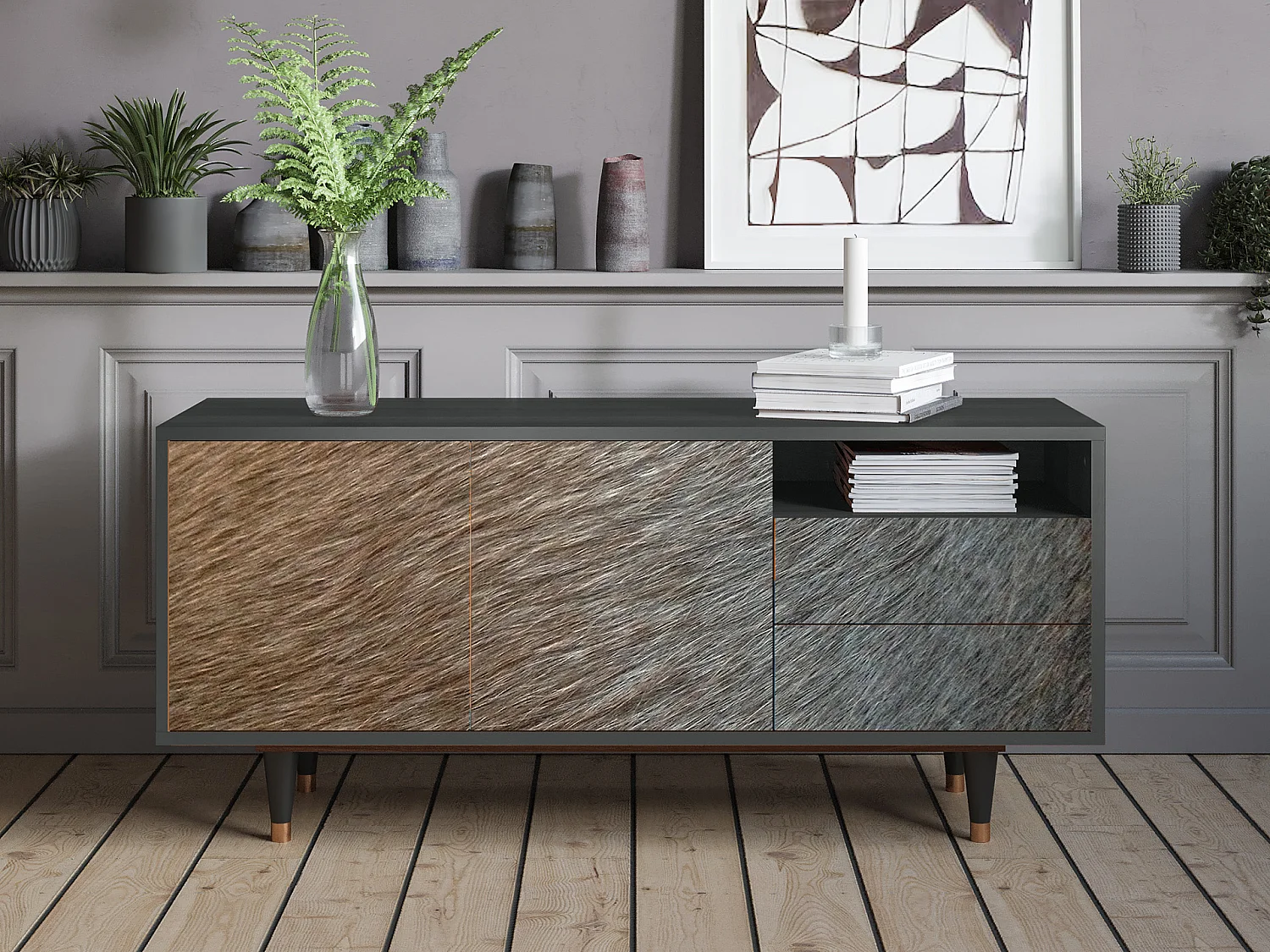 Meuble TV - 125х56х41 cm - T7 - Peanut Hair, Anthracite