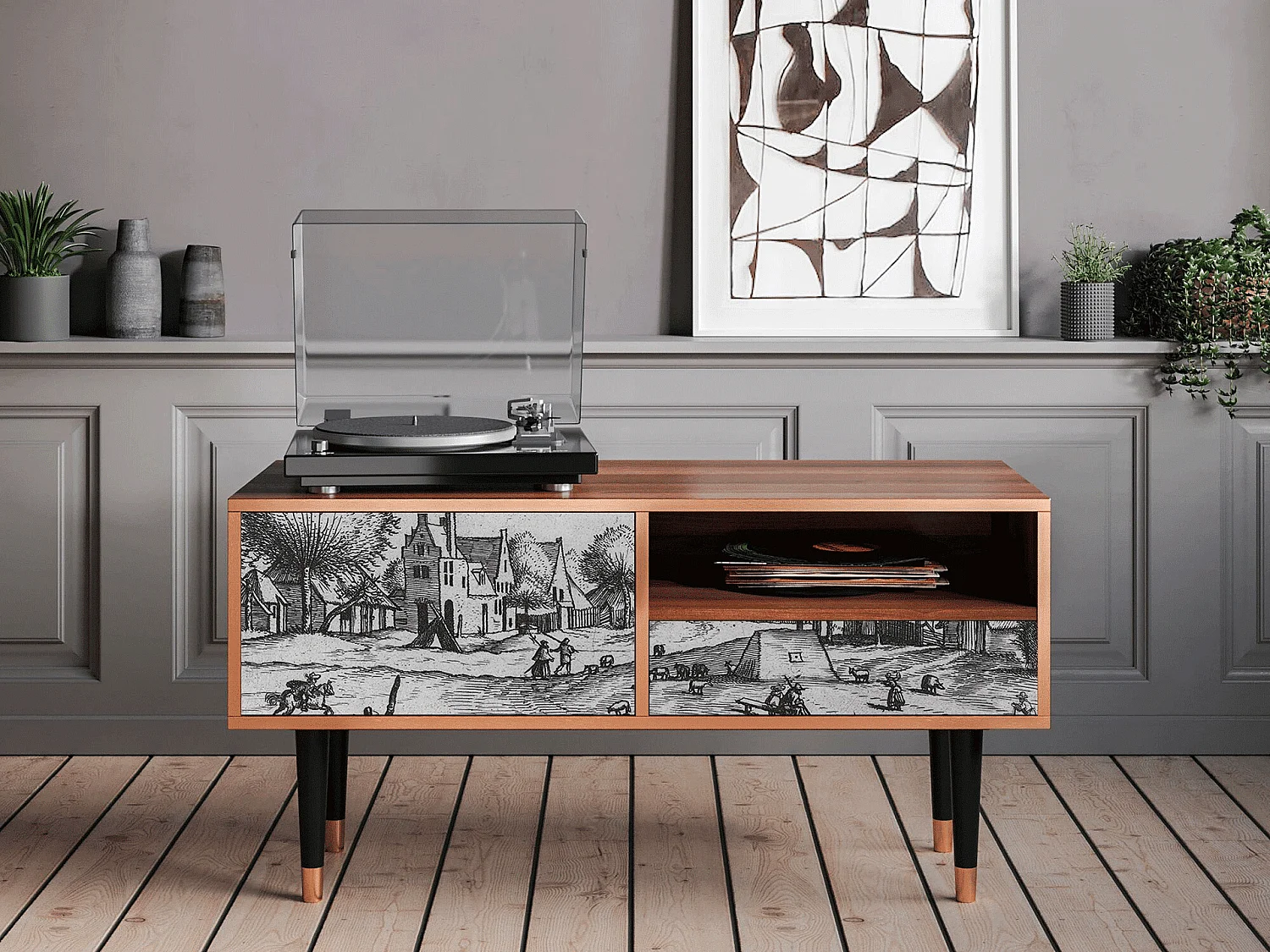 Mueble de TV - 115х59х48 cm - T3 - Country Village, Nogueira