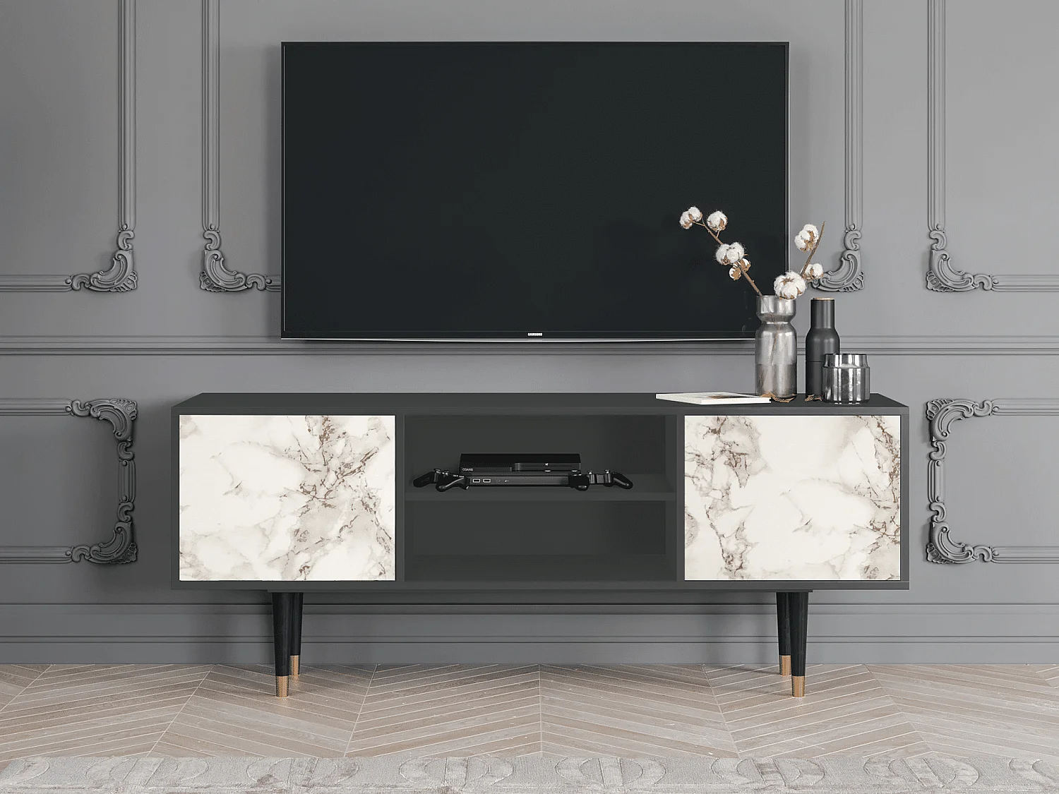 TV-meubel - 170х69х48 cm - T2 - Milk Marble, Antraciet