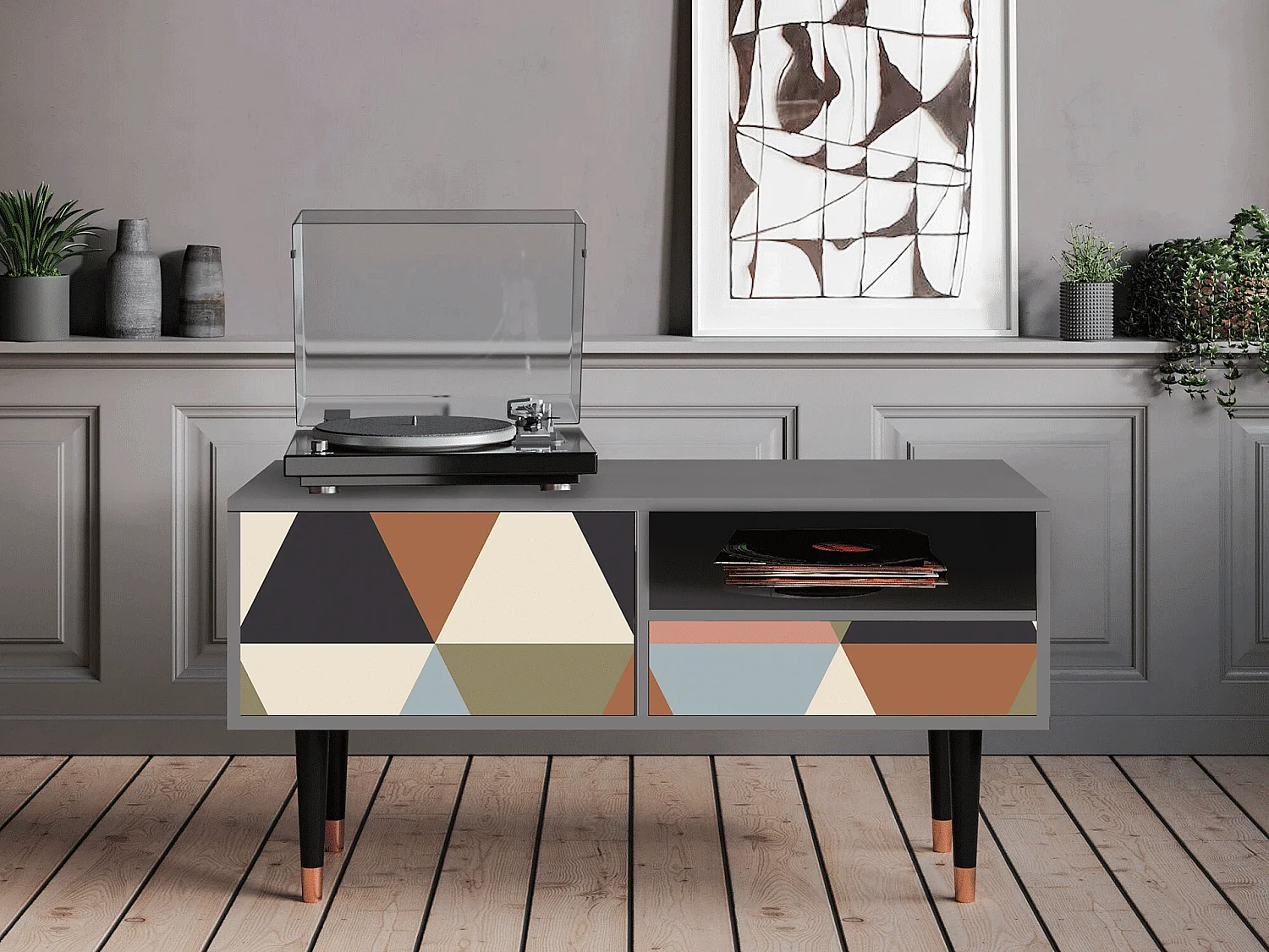 Mobile TV - 115х59х48 cm - T3 - Royal Triangles, Grigio