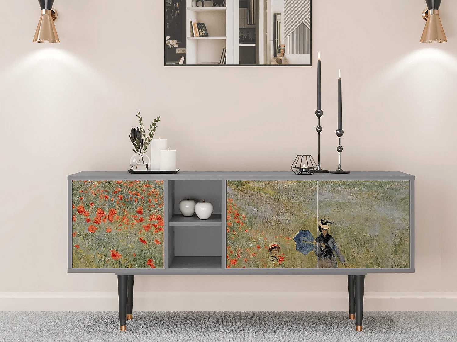 Meuble TV - 150х69х41 cm - T5 - The Poppy Field   , Gris