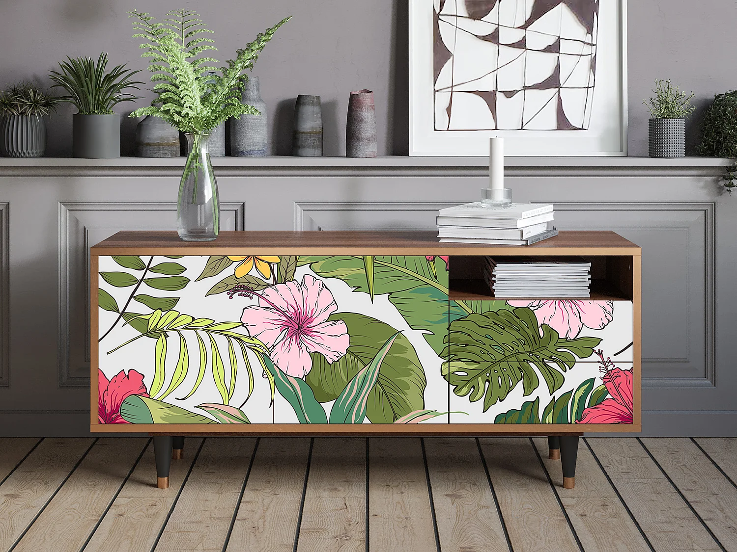 Mobile TV - 125х56х41 cm - T7 - Verdant Tropics, Noce